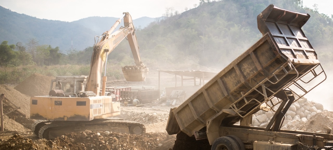Heavy machinery working at a quarry